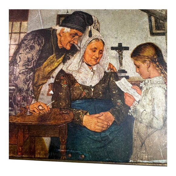 Vintage Belgian Cookie Tin With Lid S.A. Biscuits Delacre NV Metal Box Religious - Picture 9 of 10